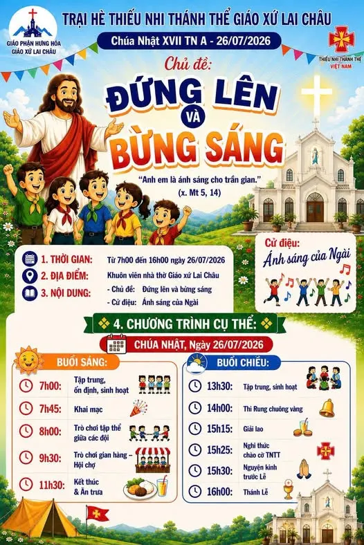 Áp phích Trại hè Thiếu nhi Thánh Thể Giáo xứ Lai Châu 26/07/2026